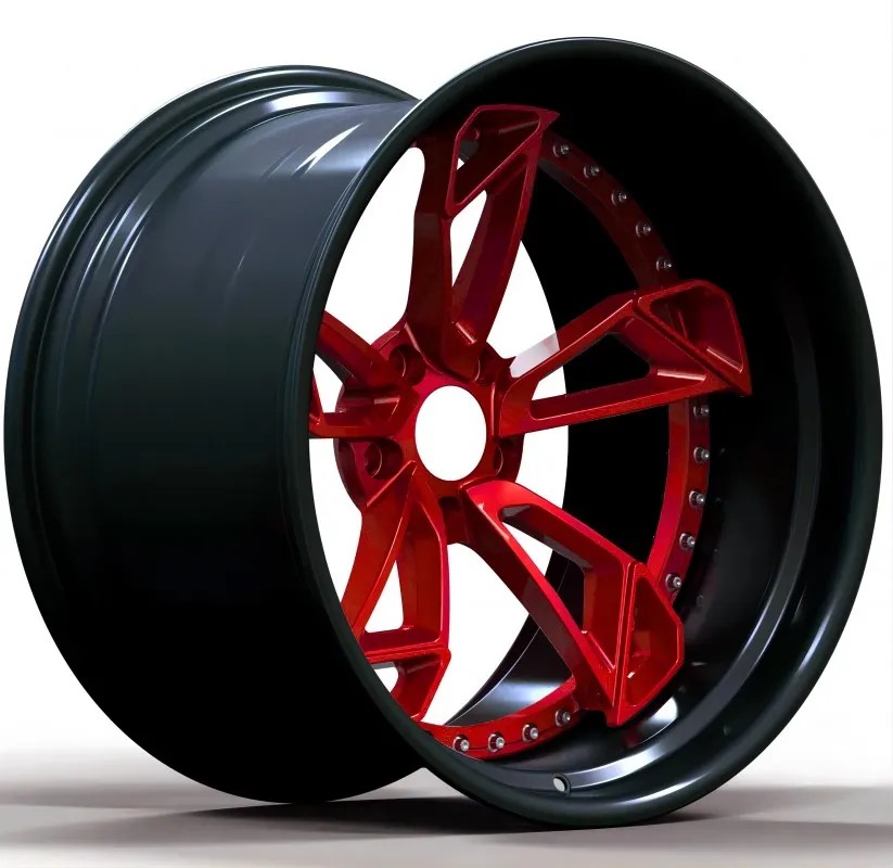 brushed red spoke forged alloy rims